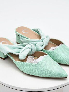 Journee Collection Melora Mint Bow Pointed Toe Mule Heels Women's Size 9